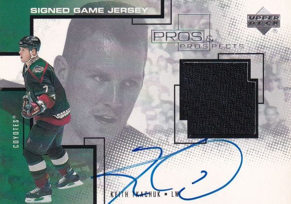 AUTO jersey karta KEITH TKACHUK 00-01 Pros and Prospects Signed Game Jersey /50